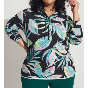 🆕Black Leaves Fleece Raw Hem Hooded Active Sweatshirt 1 1X 14 16 NWT Torrid New